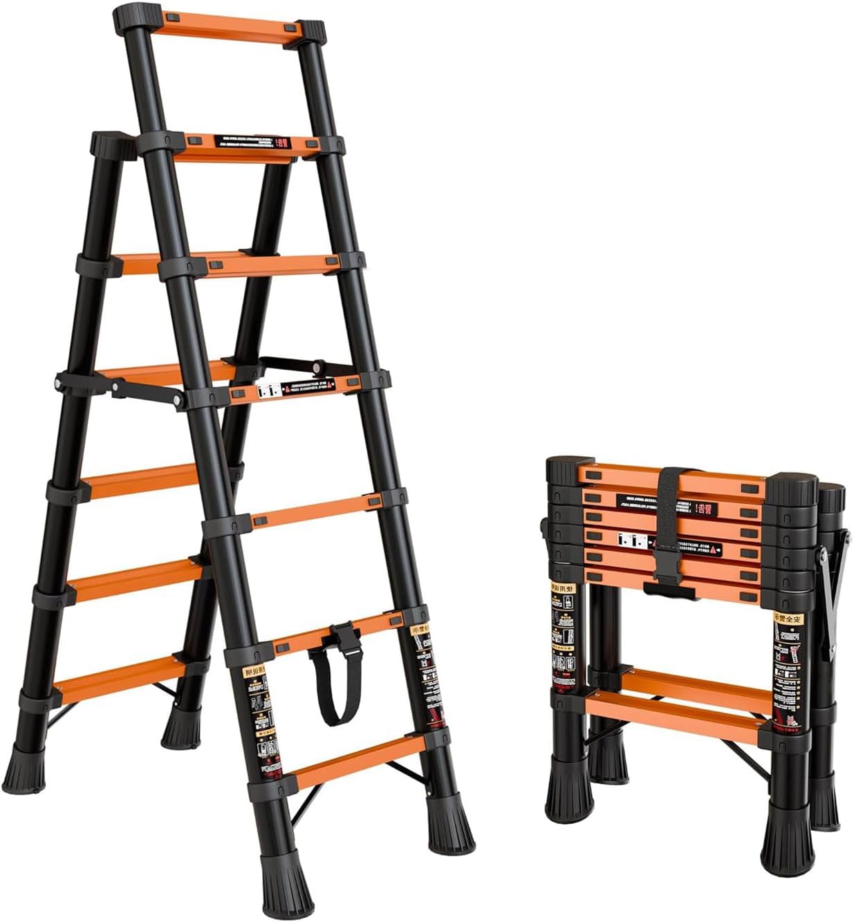 6 Step Ladder,Folding Ladder,Portable Step Tool with Handrail,Lightweight Telescopic Ladder Can Reached 12 Feet,Sturdy Carbon Steel Ladder for Adult,Safety Ladder for Outdoor (Black)