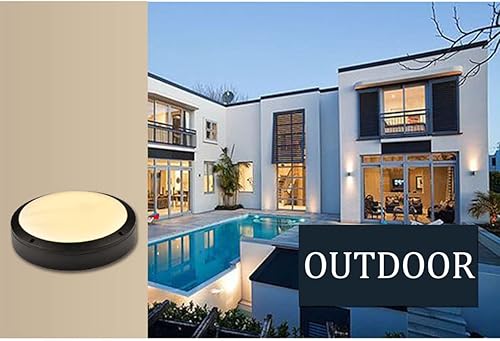 Miniatura 3 de LIPIFAY Luz LED de techo impermeable, 20 W, luz sellada de aluminio a prueba de humedad, luz de porche redonda de 3000 K, aplique de pared de