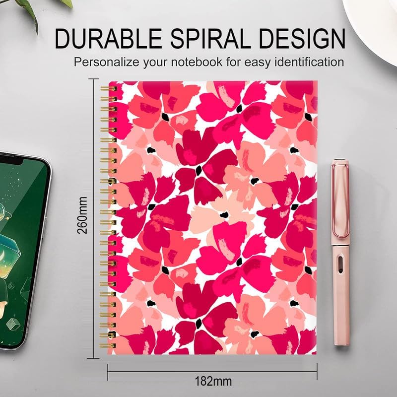 Miniatura 6 de Cuaderno de espiral para mujer, cuadernos universitarios A5 de 6 x 8.4 pulgadas, 120 páginas (60 hojas) diario rayado con papel grueso de alta