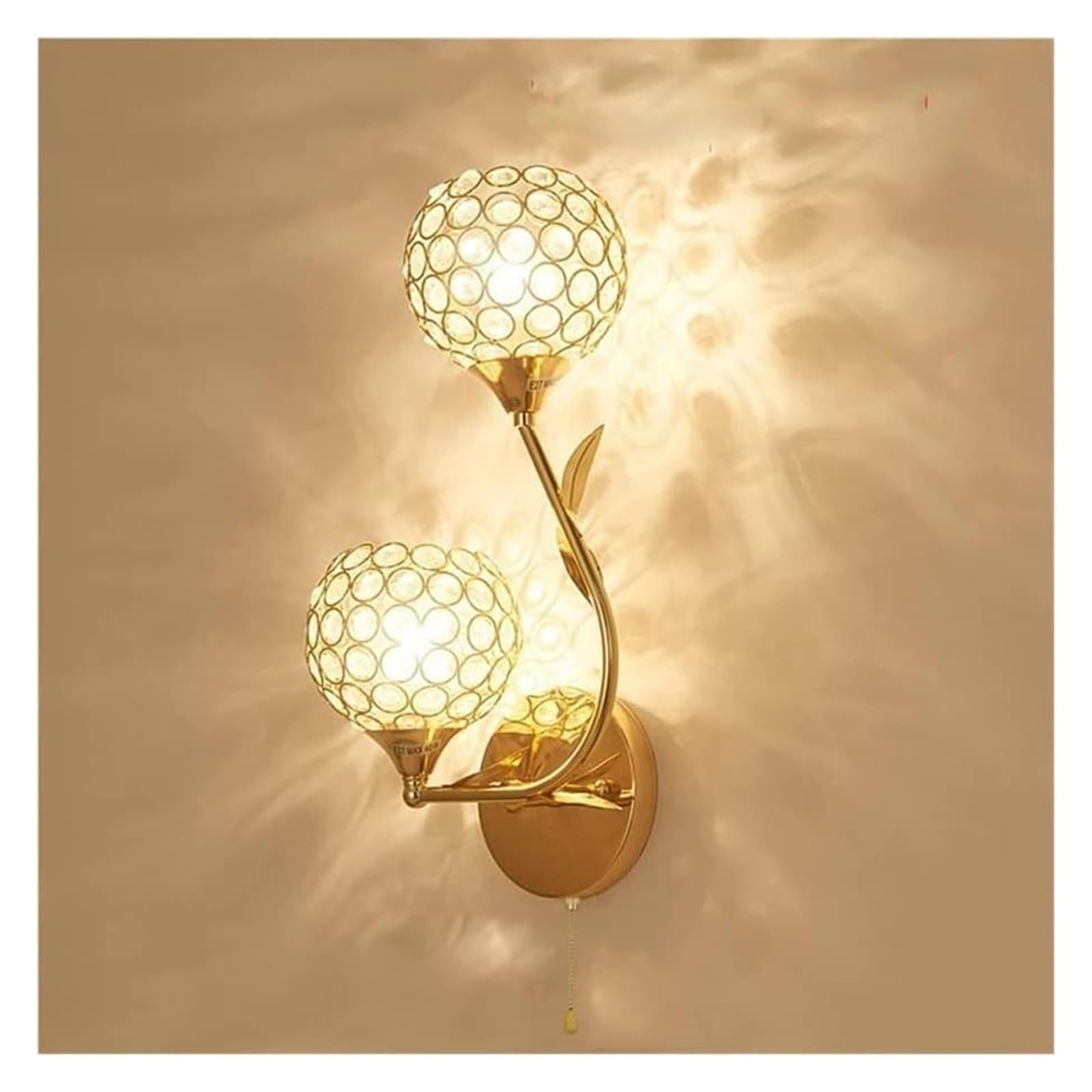 HYJAUSXB Wall Lamps Sconces Mount Light, Double Head Crystal Bedroom Lamp Scocne, Chrome Light Compatible with Living RoomHallway Bathroom Decorative Lámpara De Pared,Pendant
