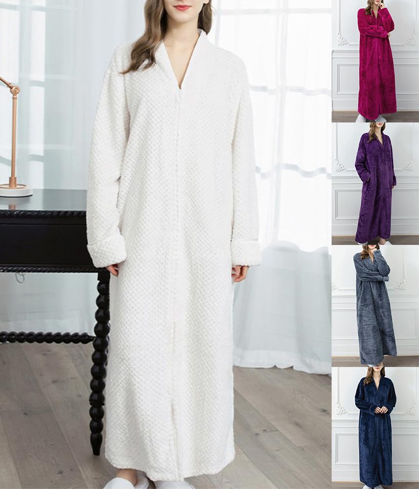 Bademantel Lang Super Flauschig Damen Mit Reißverschluss Winter Warm Badeponcho Badetuch Weich Bequeme Zuhause Pyjama Morgenmantel Kuschelig Fleece Hausmantel