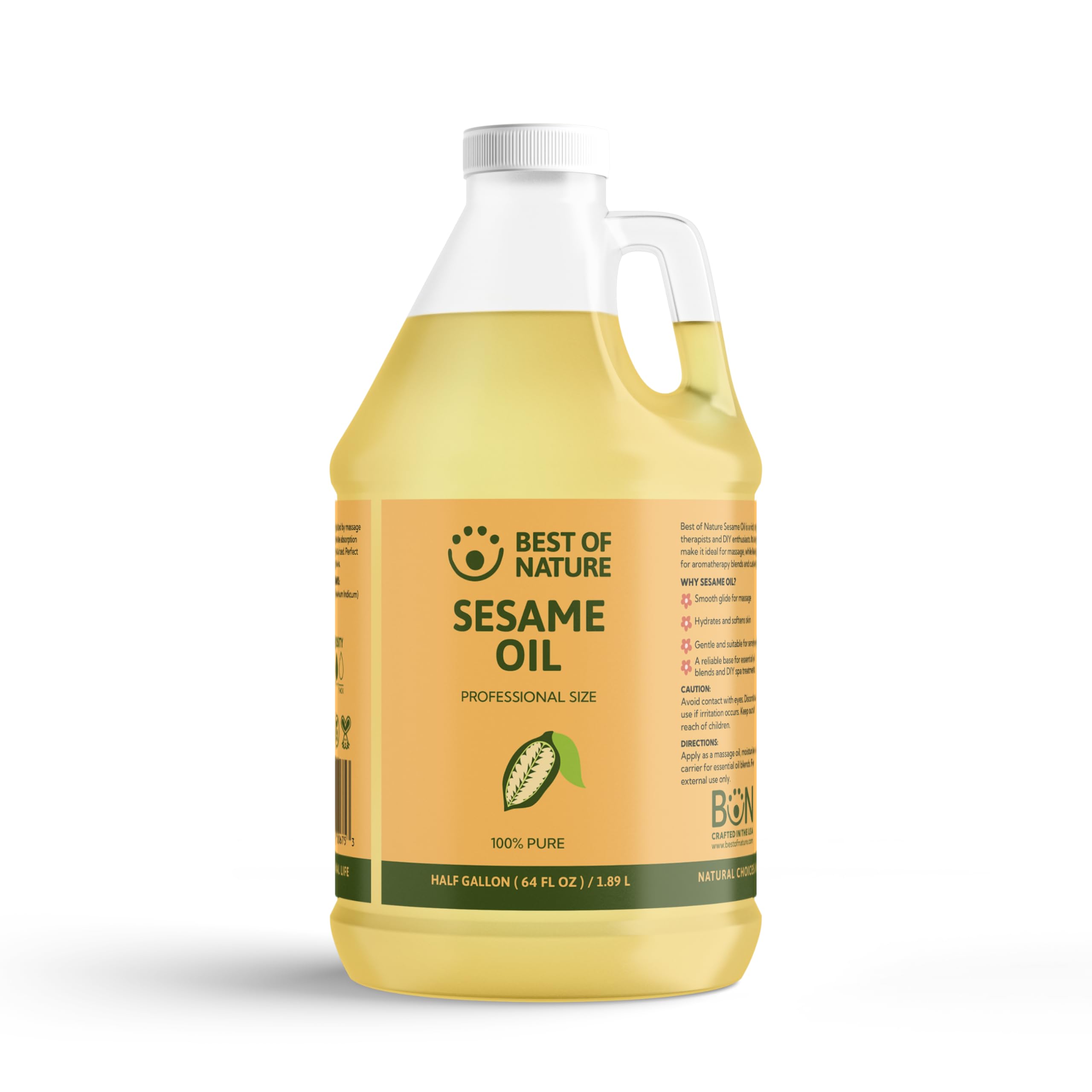 Best of Nature 100% Pure Sesame Oil – Natural Unscented Massage Oil, Deep Moisturizing Body & Skin Oil, Perfect Carrier Oil for Essential Oils, Half