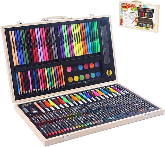 Art Set 180pcs Art Supplies Kit Artists Drawing Pen Set Sketching Painting with Portable Wooden Case Oil Pastels Color Pencils Crayon Markers Great Gift for Kids Children Student Teens Beginner Artist