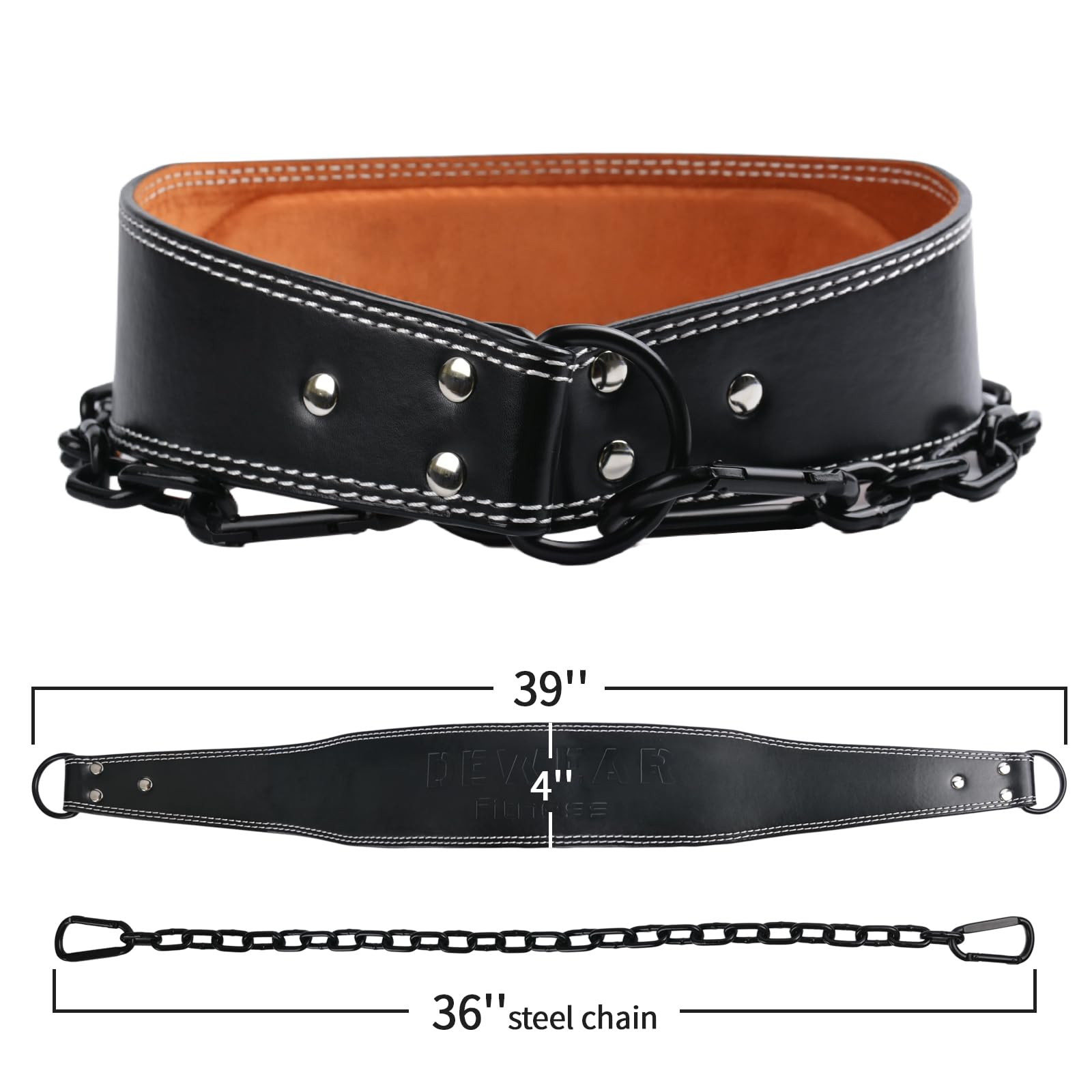 Cintura in pelle resistente per sollevamento pesi con catena in acciaio - sollevamento pesi, squat, stacchi, trazioni ponderate, flessioni e allenamento di resistenza progressiva
