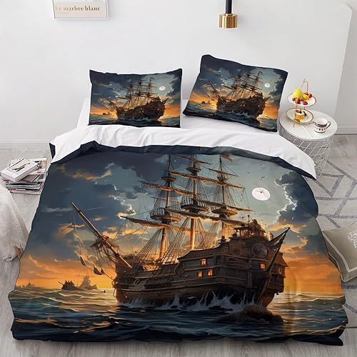 Juego de funda de edredón de 3 piezas, tamaño individual, diseño náutico de 3 piezas, funda de edredón con cremallera y 2 fundas de almohada,