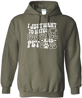 TeesAndTankYou I Just Want to Watch Football and Pet Dogs Hoodie Sweatshirt Unisex Small Military Green