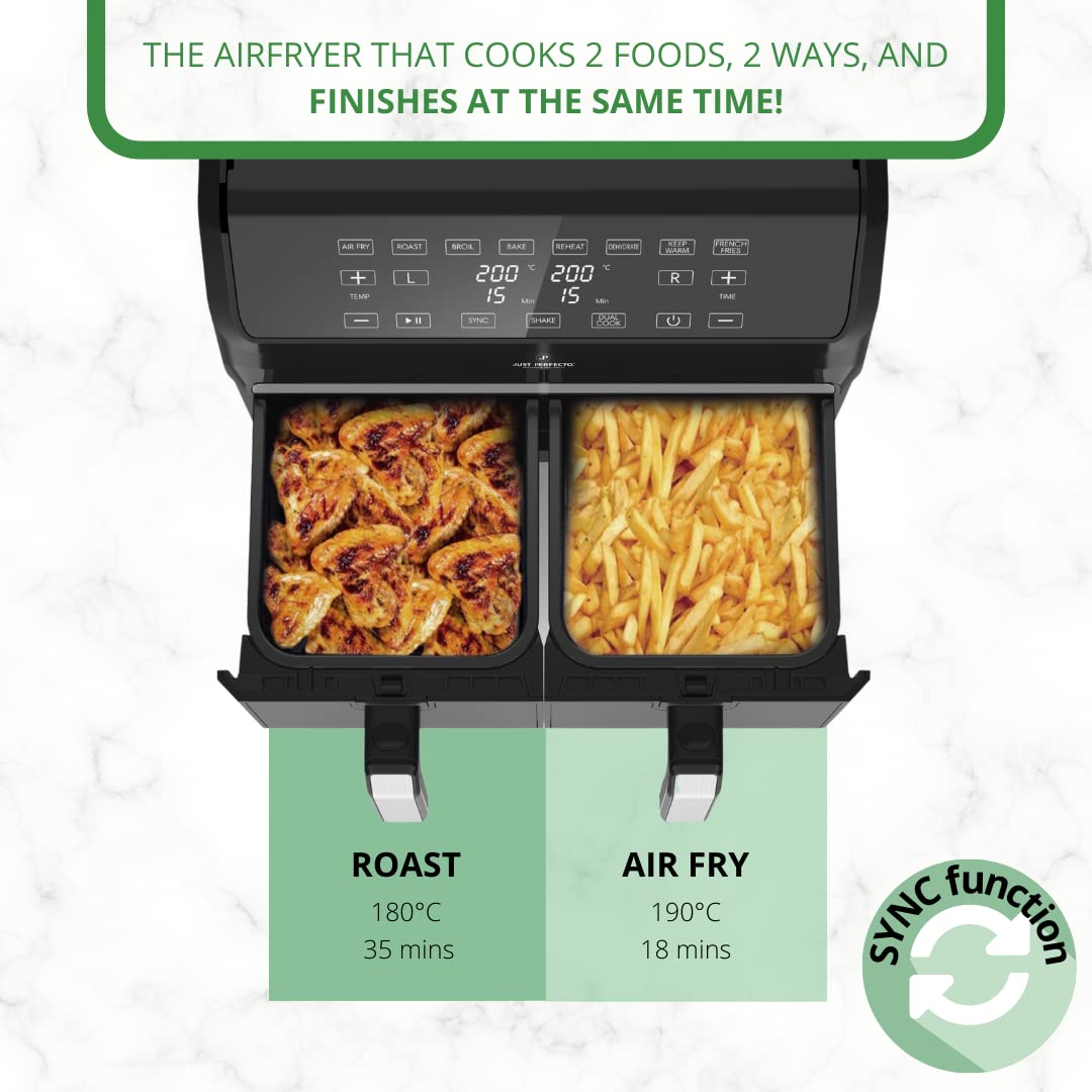 Just Perfecto Friggitrice Ad Aria Calda XXL 8L 2 Compartimenti - 1700W, 8-in-1, Touch LCD, Ricettario Incluso - 4