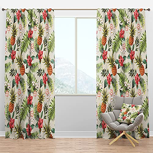 Designq Blackout Curtains 'Vintage Pineapple With Tropical Flowers' Curtains For Bedroom, Curtains For Living Room, Curtains & Drapes - Thermal Insulated -Single Panel -52X108 #TOP12