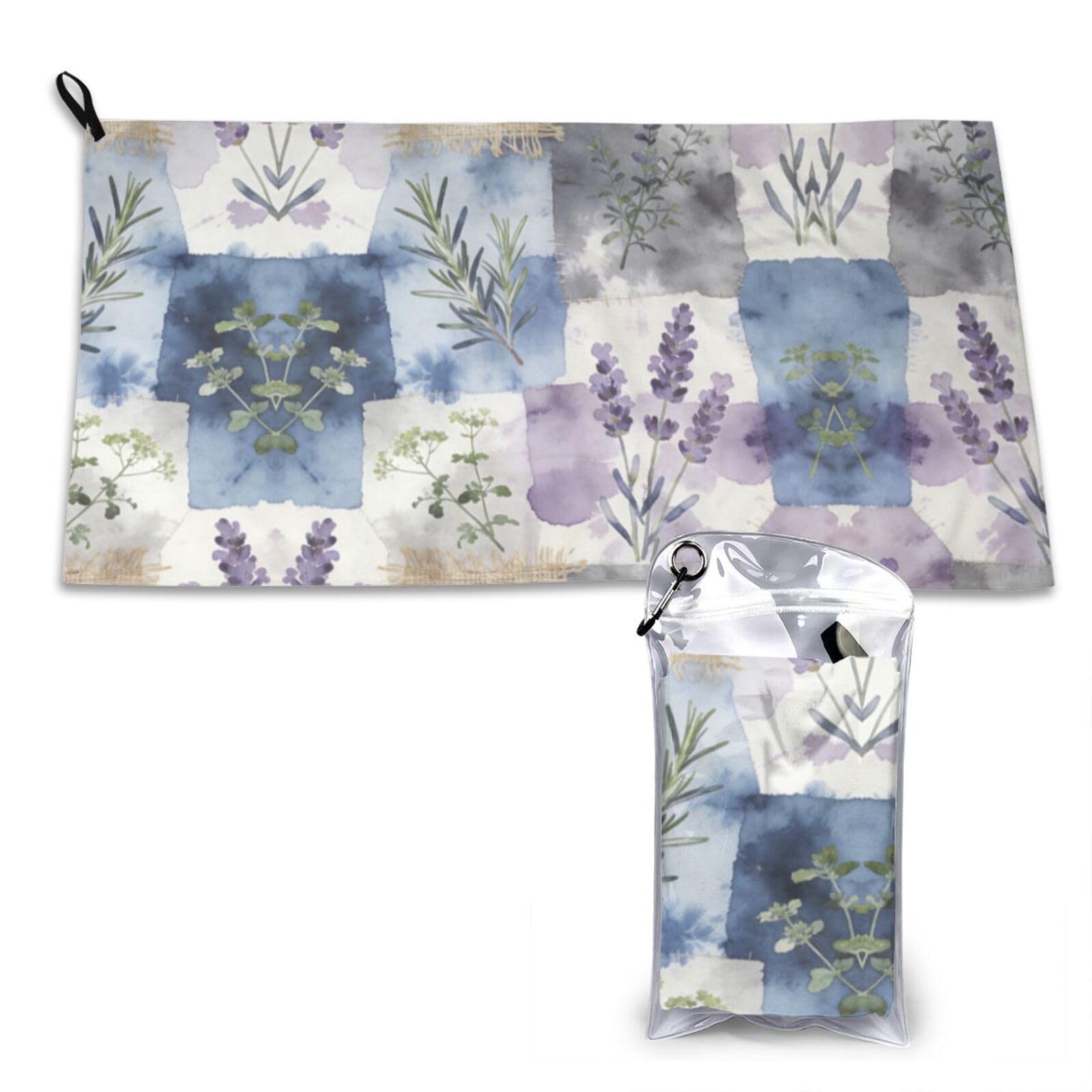 DUYKIMQW Herb & Lavender Patchwork Print Quick Dry Towel 16x31.5in White