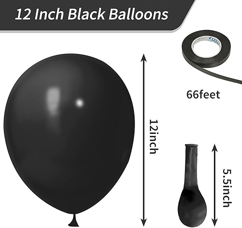 Miniatura 2 de RUBFAC 65 globos de látex negro, globos de fiesta de helio de 12 pulgadas con cinta para boda, cumpleaños, graduación, baby shower, despedida de