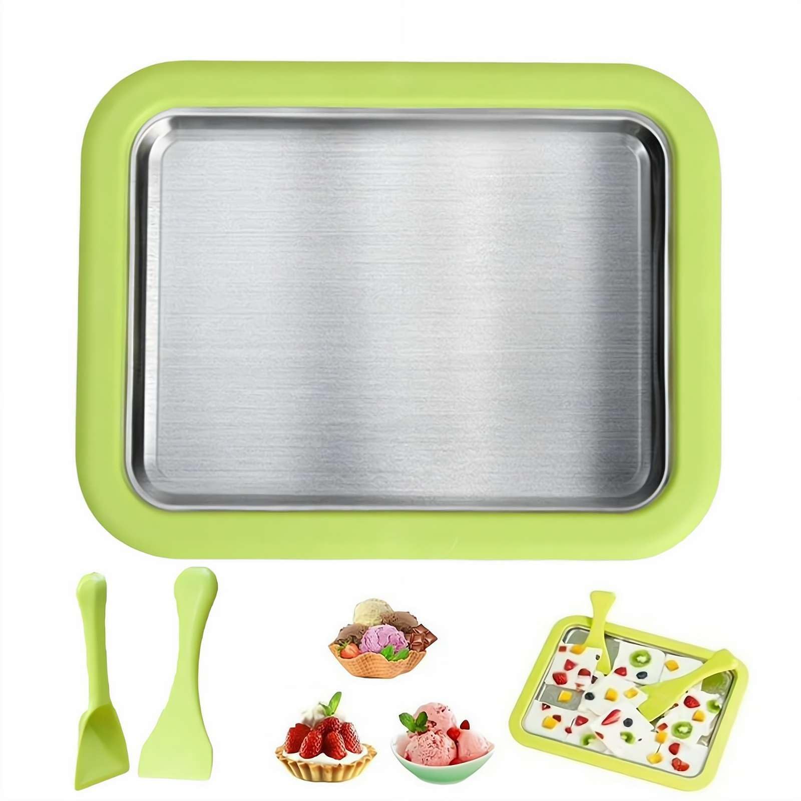 Portable Rolled Ice Cream Maker, Rolled Ices Cream Maker, Ice Creams Roller Makers, At Home Rolling Icecream Makers, With 2 Spatulas and Stainless Steel Cool Plate, For Frozen Yoghurt Gelato Soft