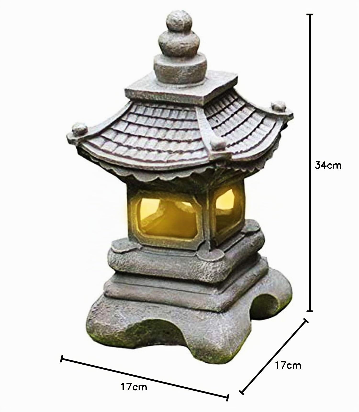 Outdoor Japanese Tachi-Gata Style Solar Zen Garden Lights Lanterna Pagoda Light Solar Floor Garden Lampada in resina impermeabile Statua Fattoria Balcone Decorazione creativa Lampada,17*34cm