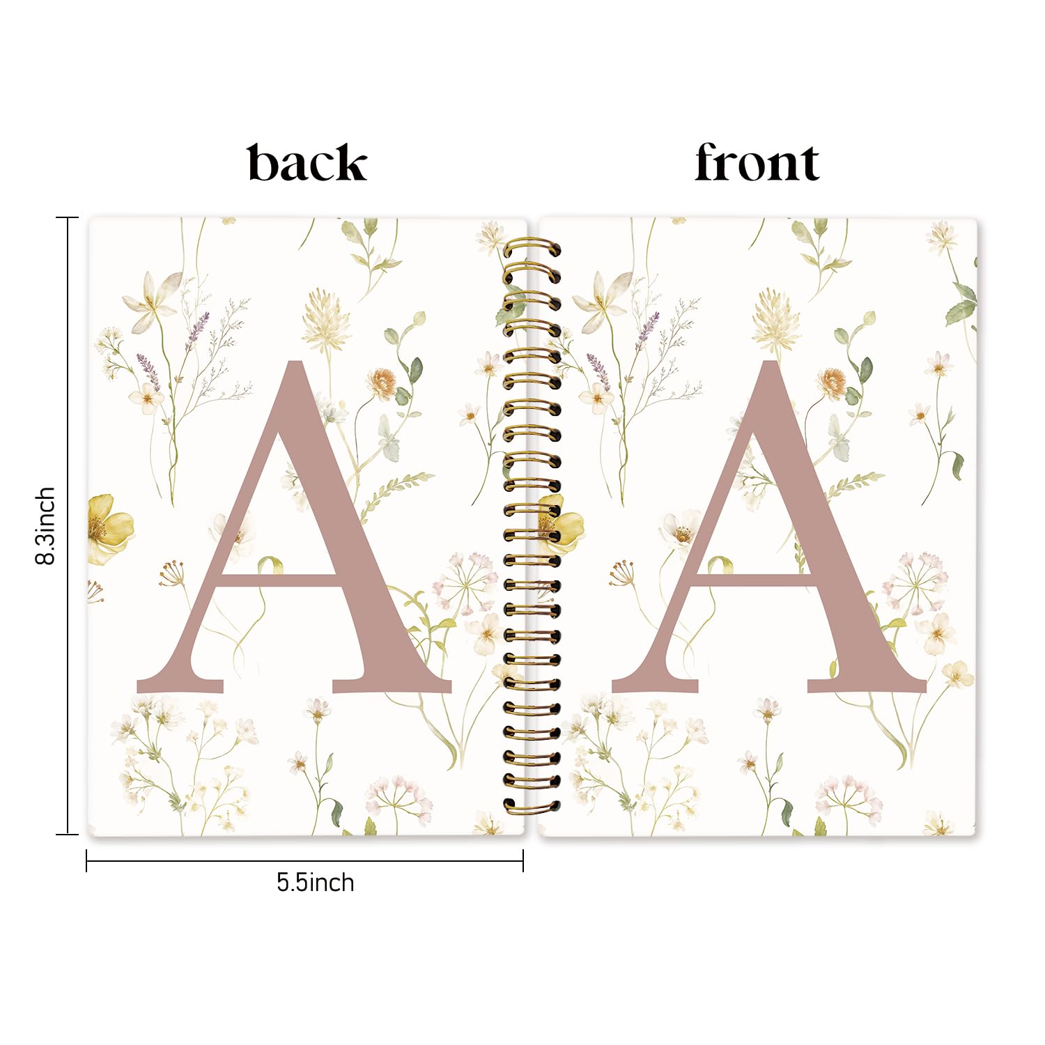 Notizbuch mit Anfangsbuchstabe A, monogrammiertes Geschenk für Frauen, Tagebuch für Teenager-Mädchen, niedliche personalisierte florale Tagebücher, Notizbücher für Frauen