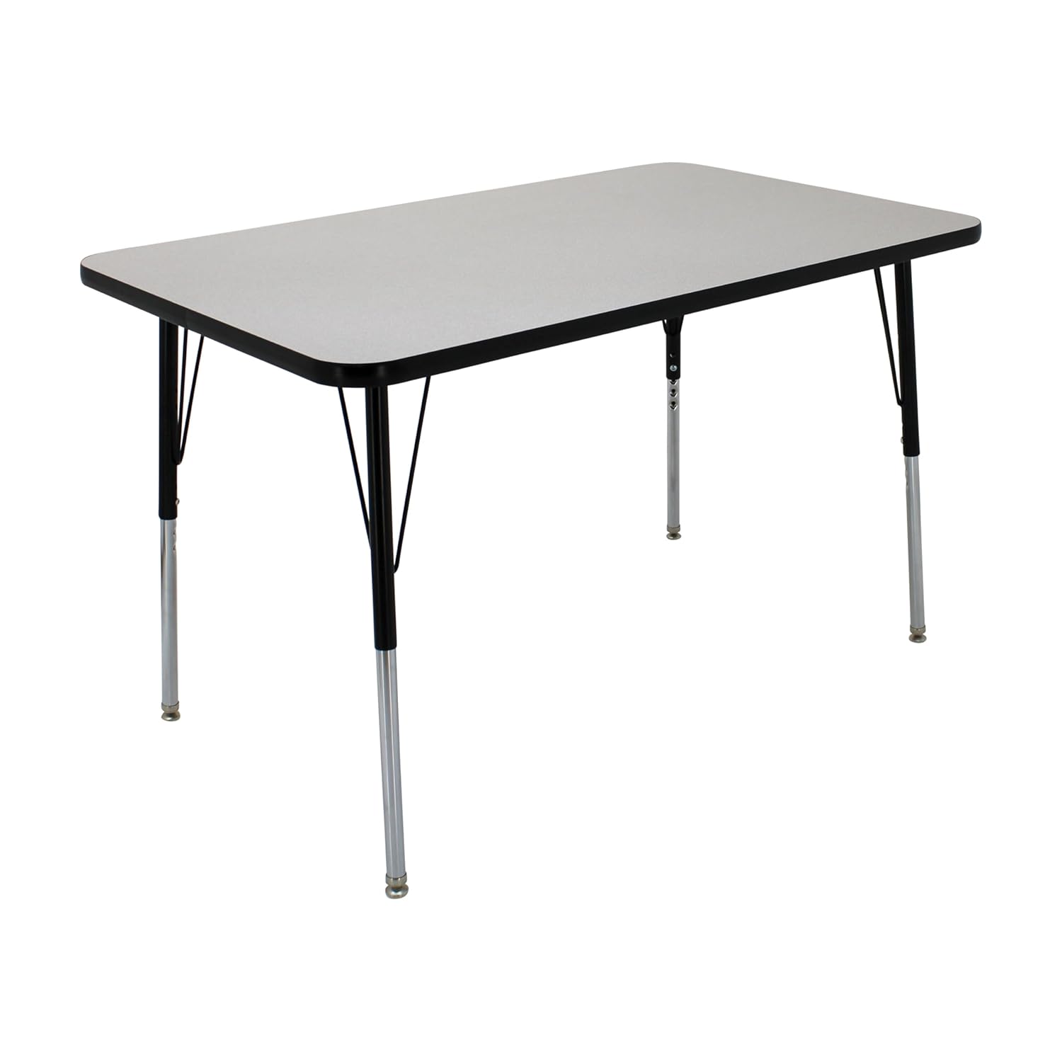 FDP Rectangle Activity School and Office Table (30 x 48 inch), Standard Legs with Swivel Glides, Adjustable Height 19-30 inches; Quick Ship Single Box - Gray Top and Black Edge