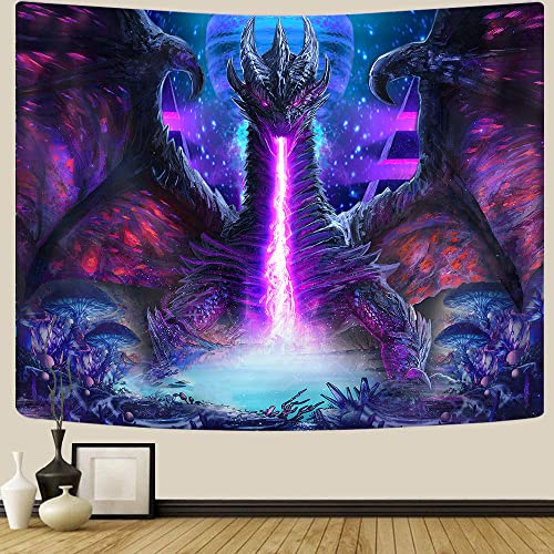 Trippy Tapisserie murale Dragon Violet Anime Galaxie Ancien Dragon médiéval Mythique Espace Psychédélique Champignon Tapisserie Esthétique pour Chambre Collége Dortoir 152 x 101 cm