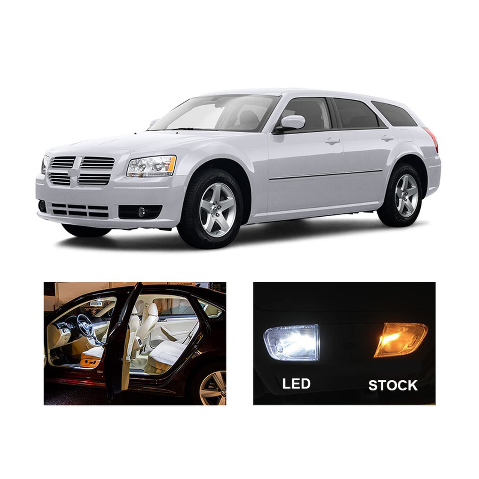 11 Bulbs White Canbus Interior LED Car Light Kit Fit, For Dodge Magnum 2005 2006 2007 2008 Map Dome Trunk License Lamp Error Free