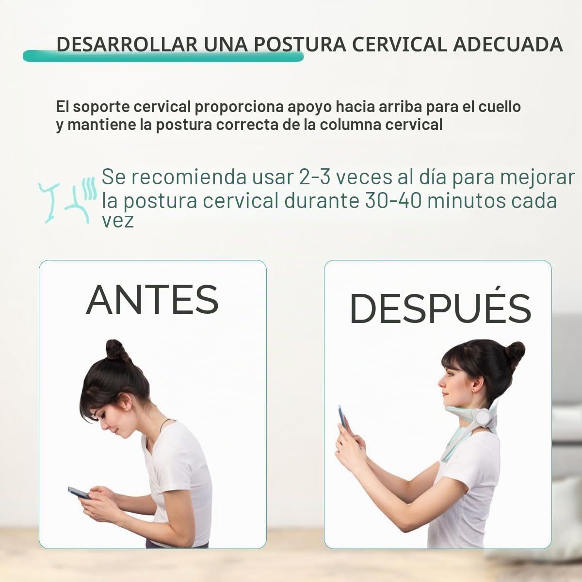 Soporte de cuello ajustable, dispositivo de tracción de cuello cervical para dolor de cuello y apoyo, protector de estiramiento de cuello, corrector de postura de cabeza hacia adelante, para