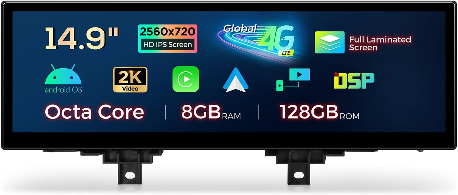 XTRONS 14.9 Inch Android 14 Car Stereo for BMW F30/F31/F32/F33/F34/F35/F36 2013-2016 NBT ID4 System, 2K IPS Touch Screen Global 4G GPS Navigation Support Wireless CarPlay Android Auto (8+128GB)