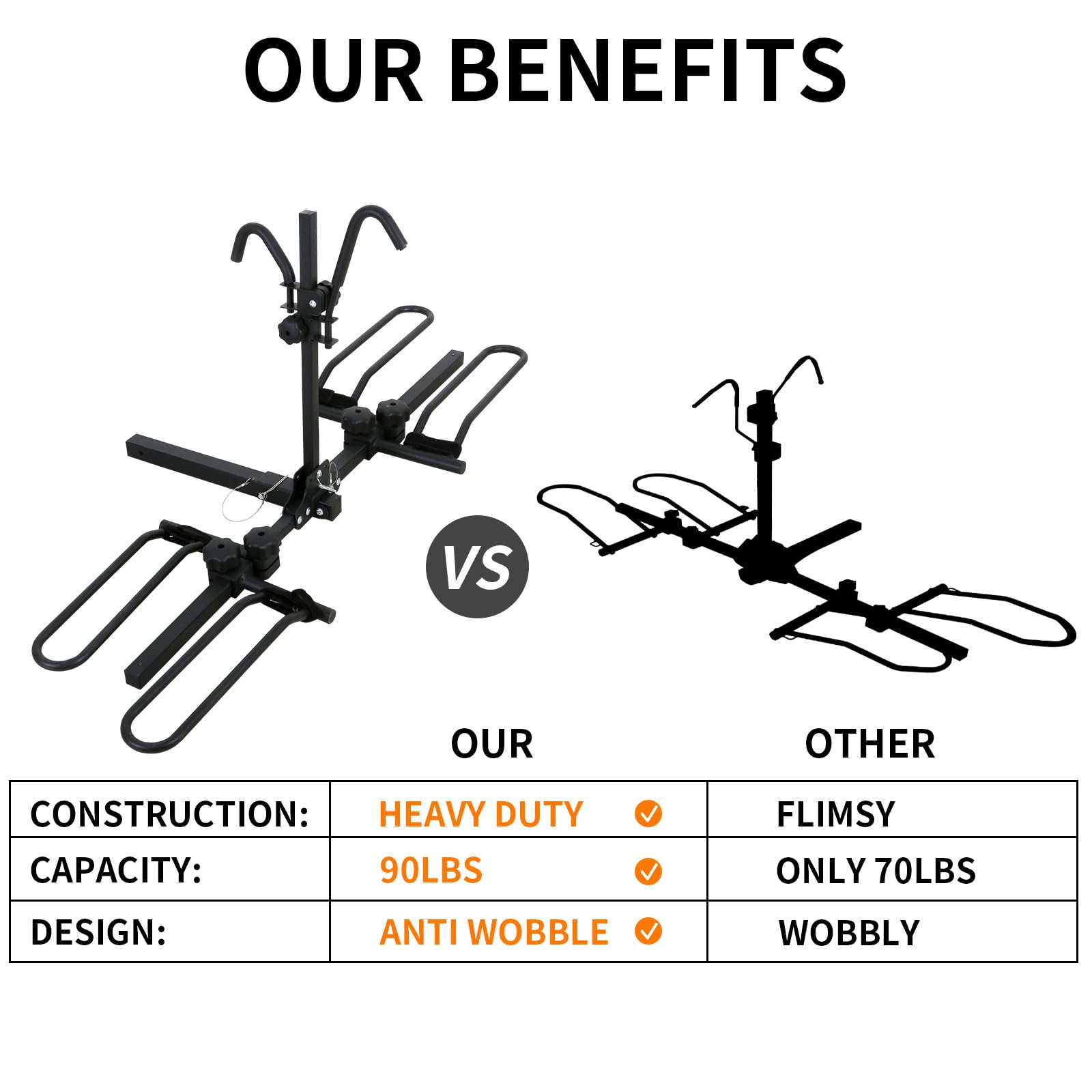 WEIZE 2 Bike Hitch Mount Rack Platform Style, Tiltable