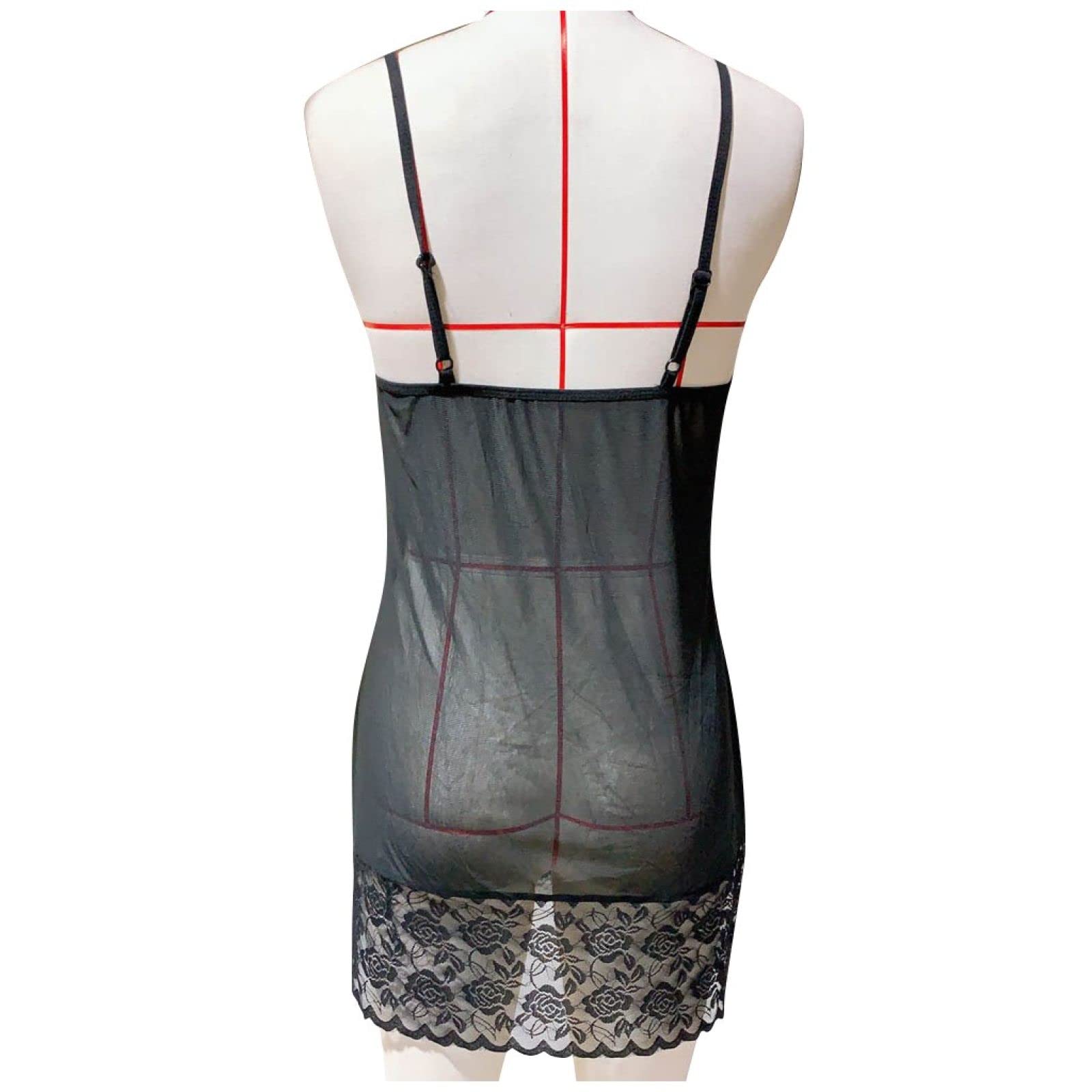 Conjuntos de lencería navideña: Ropa Interior de Encaje Floral Transparente para Mujer, Vestido de Moda, camisón Sensual (Negro, Talla XL)