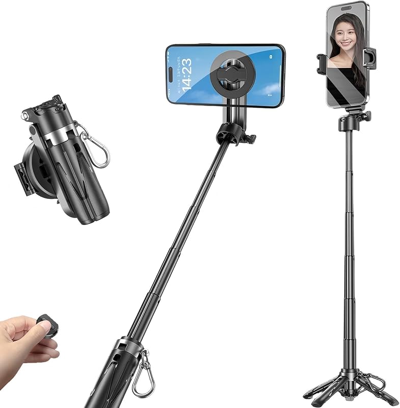 Mini palo selfie magnético, palo selfie magnético multifuncional con control remoto inalámbrico, trípode de palo selfie para teléfono con rotación de 360 ​​​​° para grabación de video y vlogging-viajes portátiles