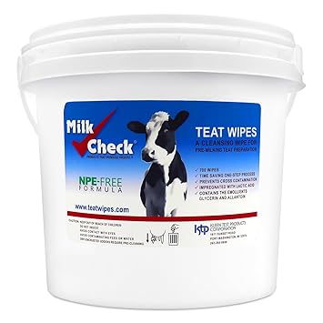 Milk Check Teat Wipes, Udder Prep, 7 inch x 8 inch Wipes, Pail of 700 Wipes