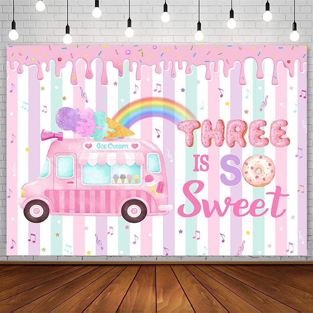 Three Is So Sweet Donut Birthday Banner – Gold & Red 3rd Birthday Party Decorations For Girls, DIY Hanging Garland For Photo Backdrop - View #2