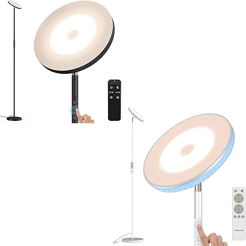 WOWLUMEN Lámpara de pie de 36 W, color negro, paquete de 1 + lámpara de pie de 42 W, color blanco, 1 paquete