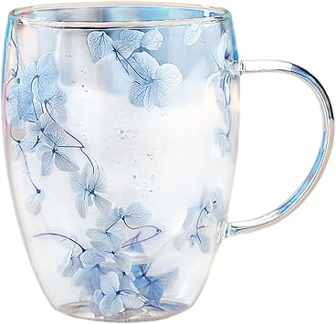 Floral Fusion Double Wall Glass Cups | Dried Flower Double Layer Glass,dried Flower Double Wall Glass Mugs With Handle,350ml Insulated Double Wall Glass Tea Espresso Cup