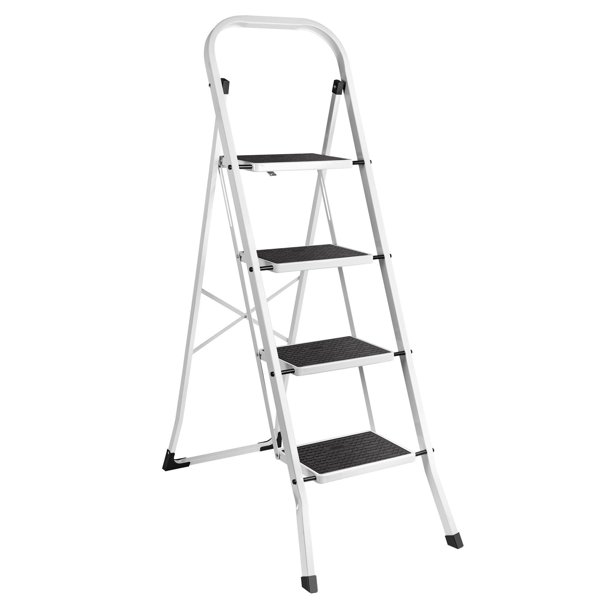 Vonhaus White Step Ladder – Premium Quality Folding Step Ladder For Diy And Gardening - Durable Steel Step Ladder - Easy To Store Step Ladders, 150Kg Max Capacity (, 4 Step)