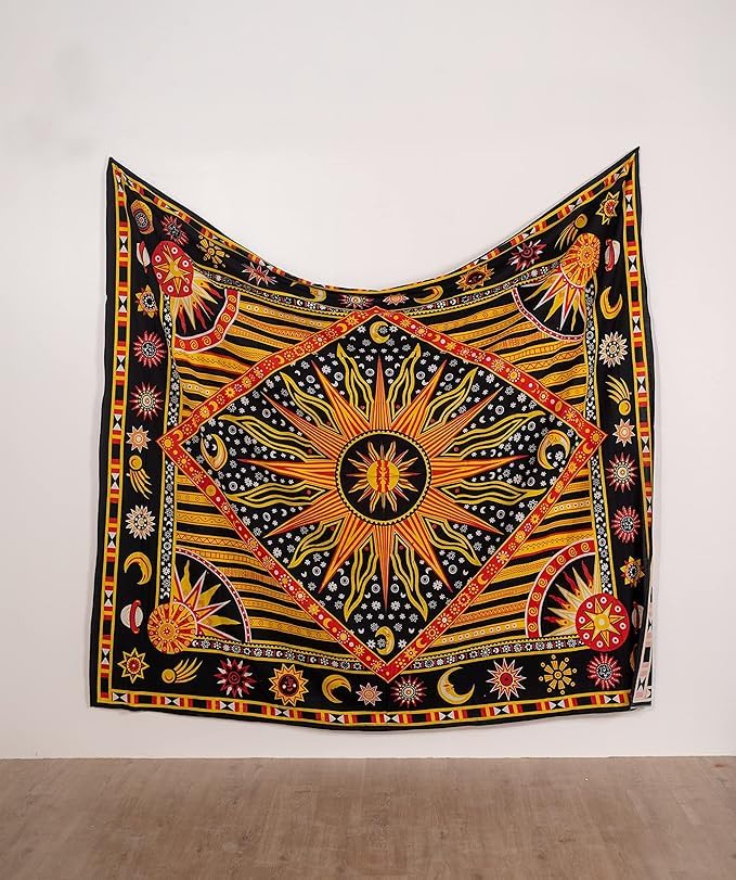 THE ART BOX Yellow Tie-Dye Celestial Wall Tapestry - Sun and Moon Design for Bedroom or Dorm 84"x90", 230L x 215W cm - Image 3