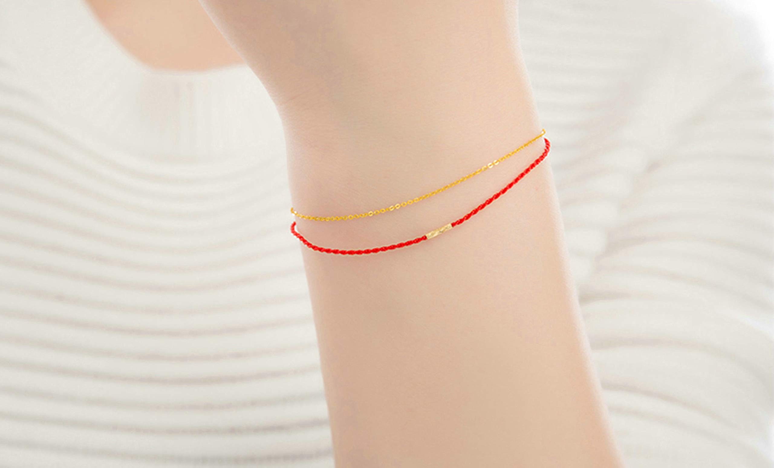 KnSam Bracciale da donna in oro giallo 18 carati (750) corda rossa per donna e donna, 18 karat, Oro 18 k