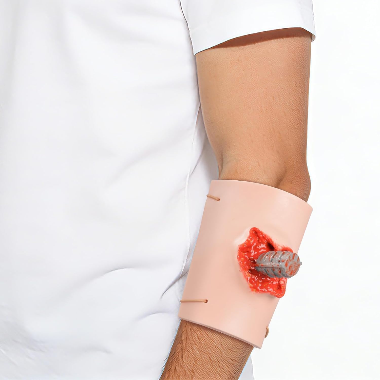 Simulator Wound Care Model, Wearable Foreign Body Puncture Training Model, Reusability, Made Of Silicone, Embedded Wound Model, Limb Penetration Injury Model, for Immobilization, Bandage Training