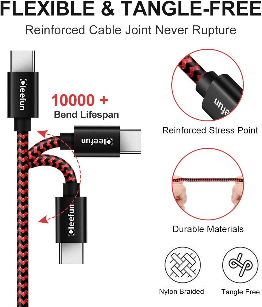 CLEEFUN [ 2-Pack, 3ft USB C Cable 3A Fast Charging, Nylon Braided Type C Charger Cord Compatible with Galaxy S10 S9 S8 Plus S10e, Note 10/10+/9/8, Moto G8 G7 G6, LG G8 G7 G6 V40 V35 V30