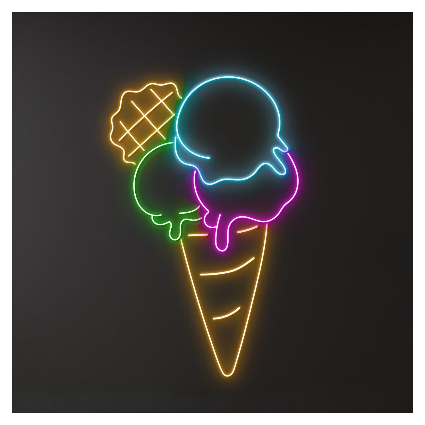 RONGCH Hanging Art Signs Ice Cream Neon Sign for Dessert Shop Open Business Pub Cafe Bar Bedroom Decor Dimmable Illuminated LED Light 50cm