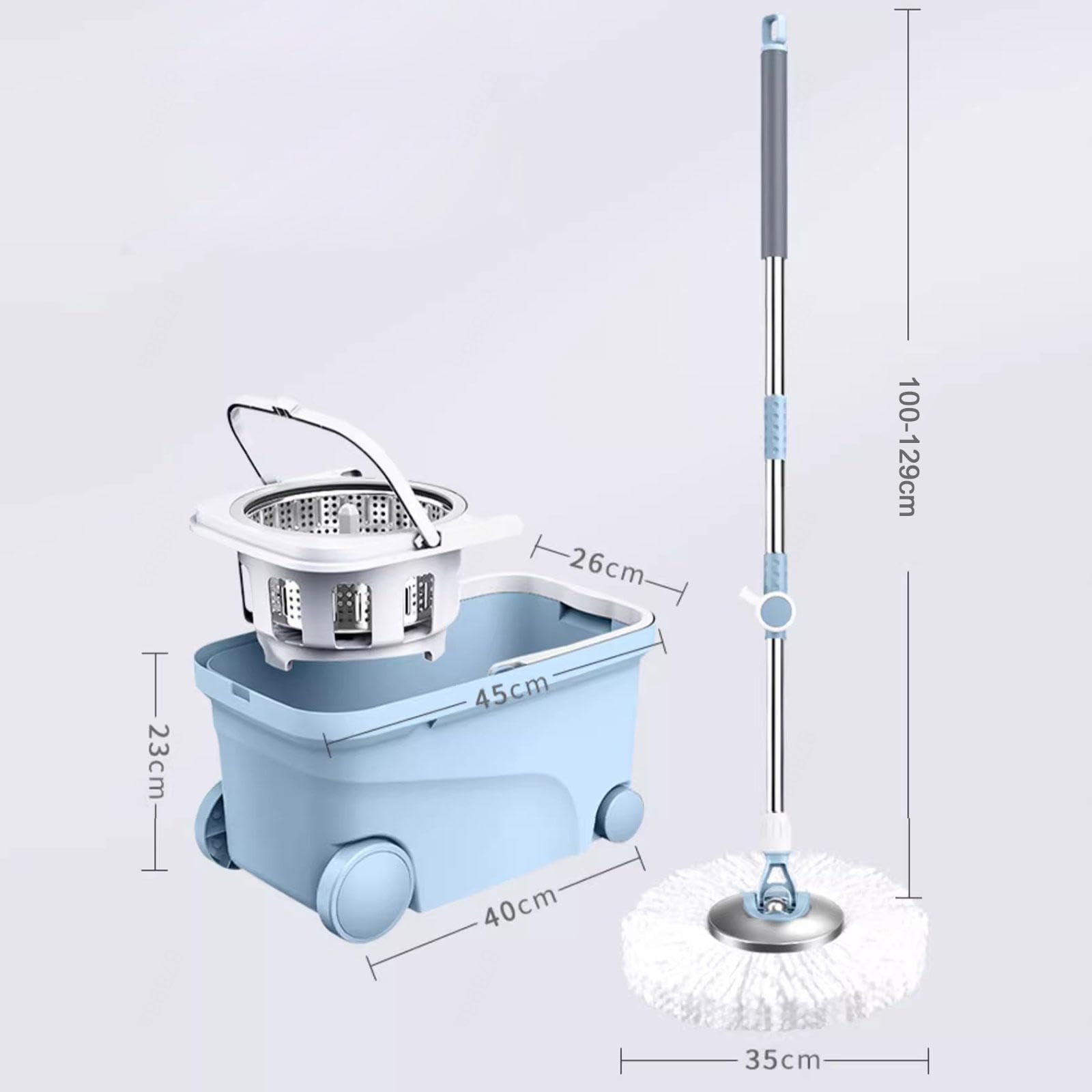 Cubo para fregona giratoria con juego de escurridor, fregona para suelo con 4 ruedas de fácil movimiento, mango ajustable de acero inoxidable, 5 recambios de cabezal de repuesto de microfibra, 1