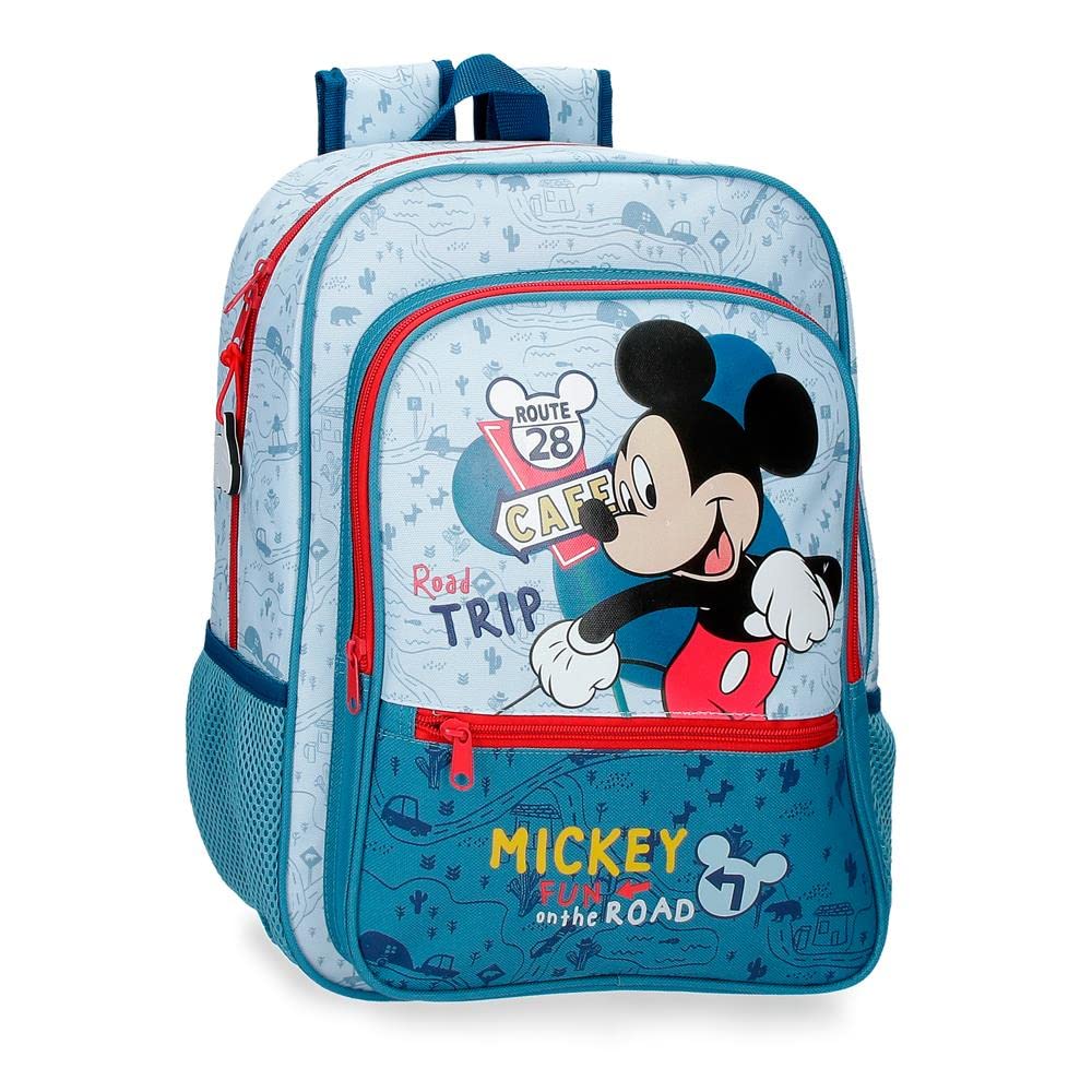 Disney Mickey Road Trip Mochila Escolar Adaptable a Carro Azul 30x38x12 cms Poliéster 13,68L