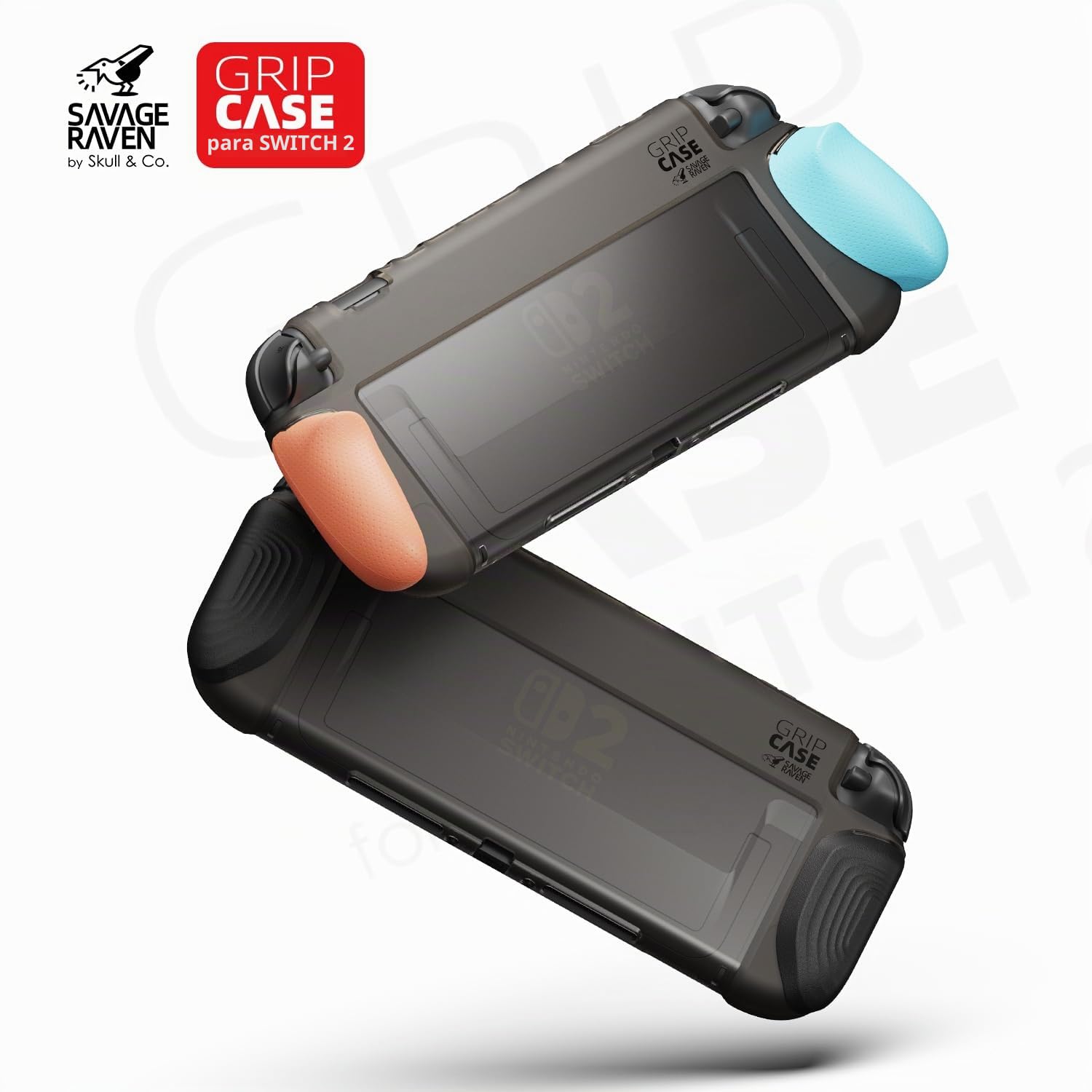 Savage Raven by Skull & Co. GripCase for Nintendo Switch 2: Dockable Soft Protective Case Cover with Replaceable Grips [to fit All Hands Sizes], Black