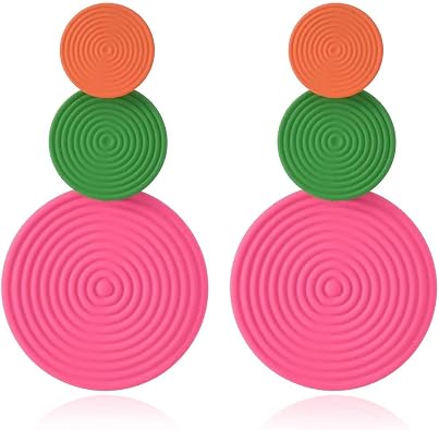 80s Neon Earrings for Women Round Disco Dangle Drop Earrings Lightweight Bohemia Statement Geometric Round Earrings Fashion Retro Jewelry Costume Party