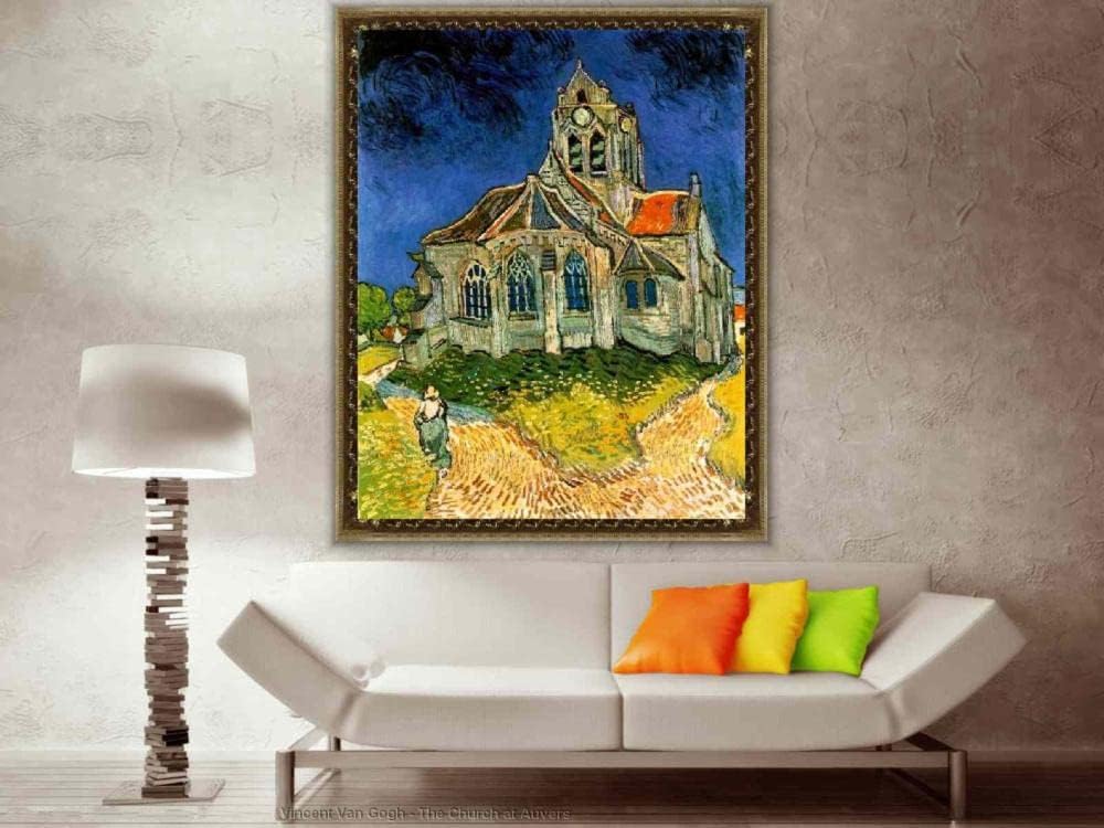 SYSMYXGS Paint by Numbers for Adults, Easy Drawing DIY Oil Canvas Painting Kits with Brushes, Acrylic PigmentArts Craft for Home Wall Decor — The Church at Auvers
