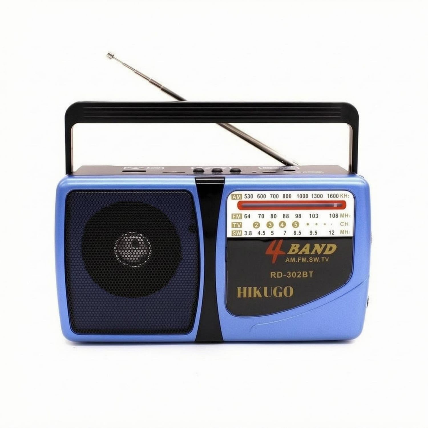 Built-in Handle Portable Bluetooth Radio USB Charging Cable Radio with Telescopic Antenna Large Speaker Grille AM AM and Frequency Modulation Antenna, Blue-image-39
