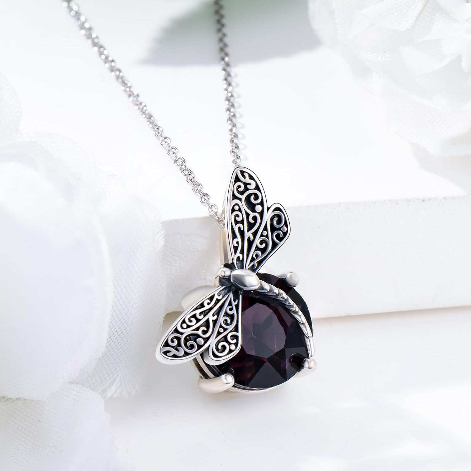 Dragonfly Necklace with Amethyst 925 Sterling Silver Dragonfly Pendant Jewelry for Women - Image 4