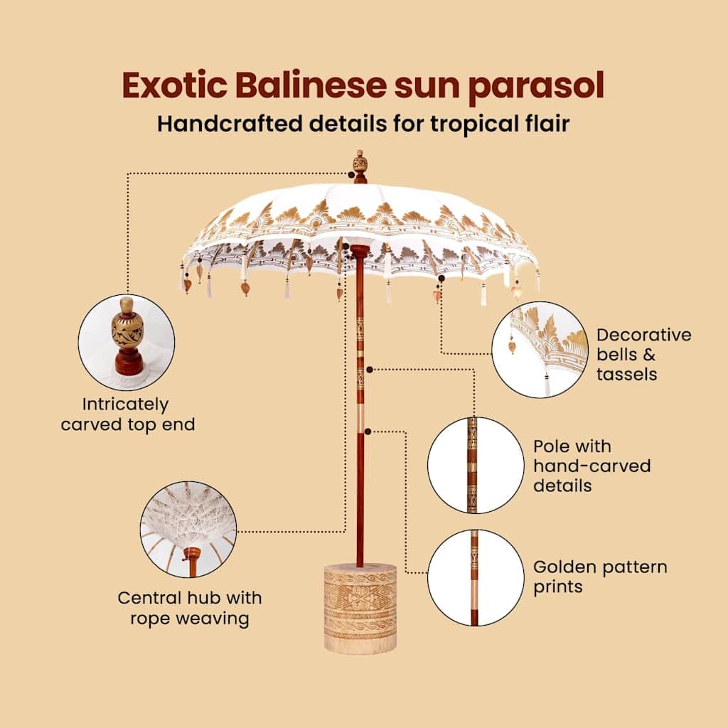vidaXL Baliński Parasol z Bazą Kremowy 185 x 185 x 260 cm, Ogród i taras, balijski parasol, letnie cienie, dekoracyjna zasłona, tropikalna ochrona, na balkon