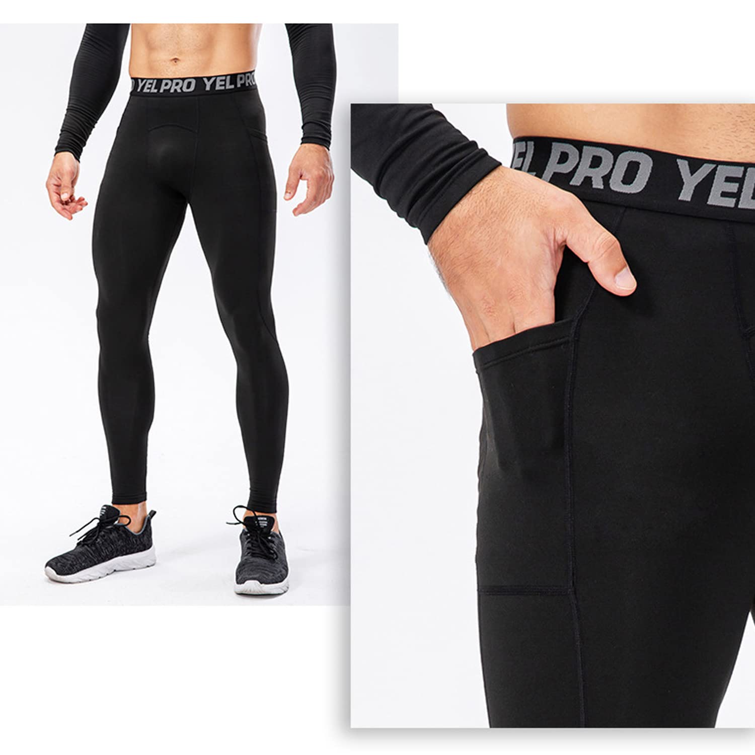 Pantalon de compression en polaire pour homme - Couche de base - Jogging - Entraînement - Course - Yoga, Noir + blanc + bleu marine 3 packs, XXL