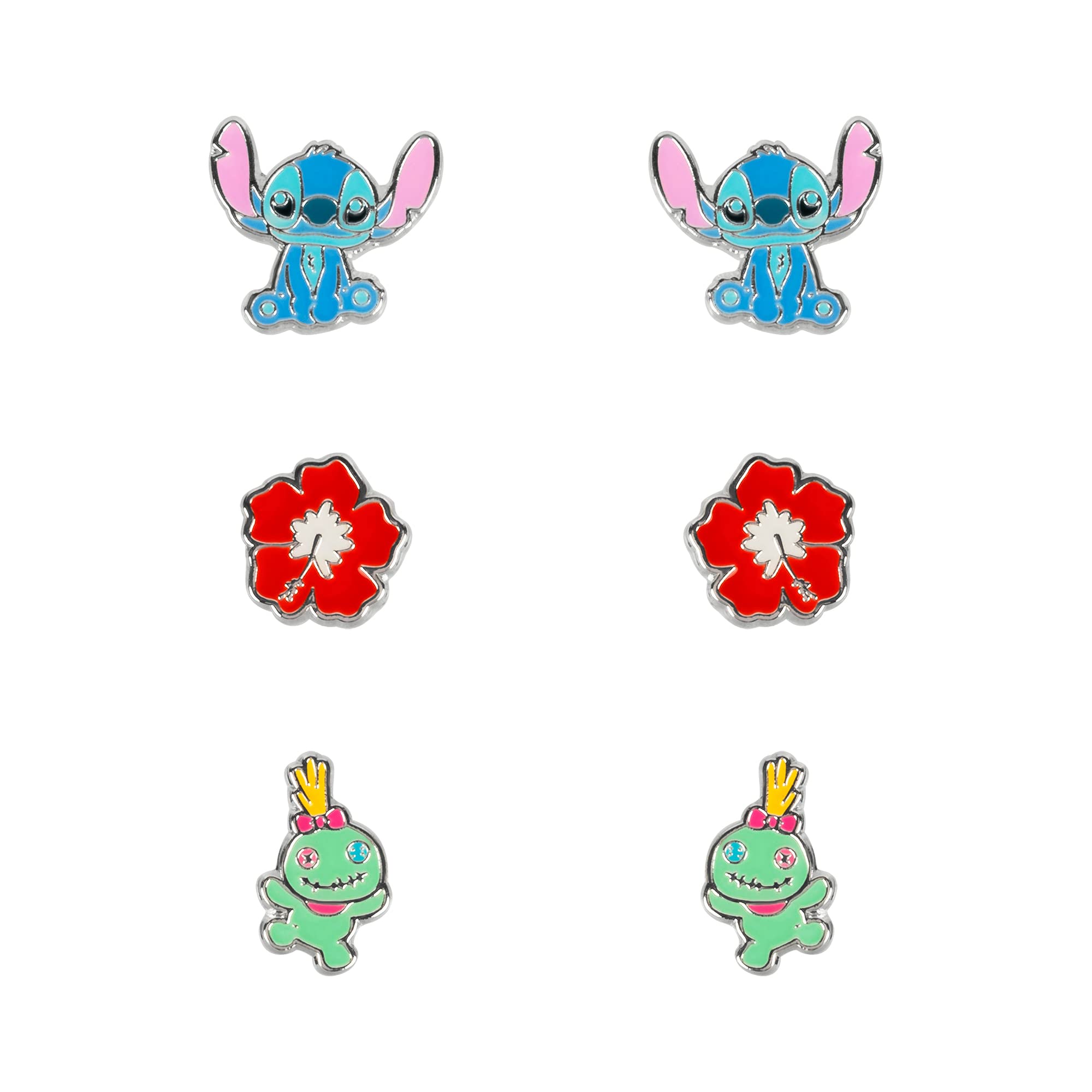 Disney Lilo & Stitch Blue, Red & Green Trio Earring Set Sf00468Sl