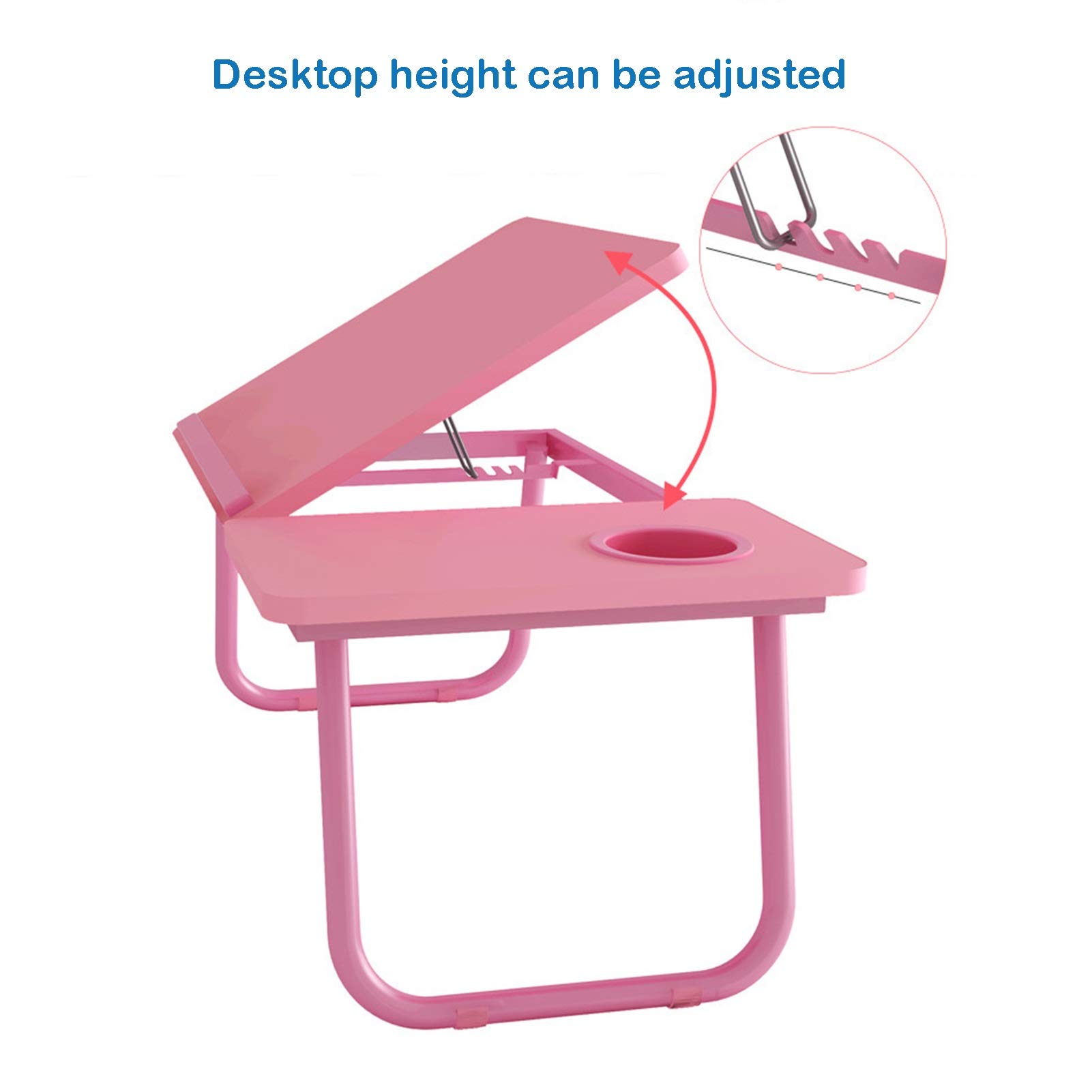 RENRUIRUI- Tavolo Pieghevole da Letto Laptop da Casa Piccola E Compatta per Dormitorio per Studenti con Portabicchieri E Ripiano Inclinabile (Color : Pink)