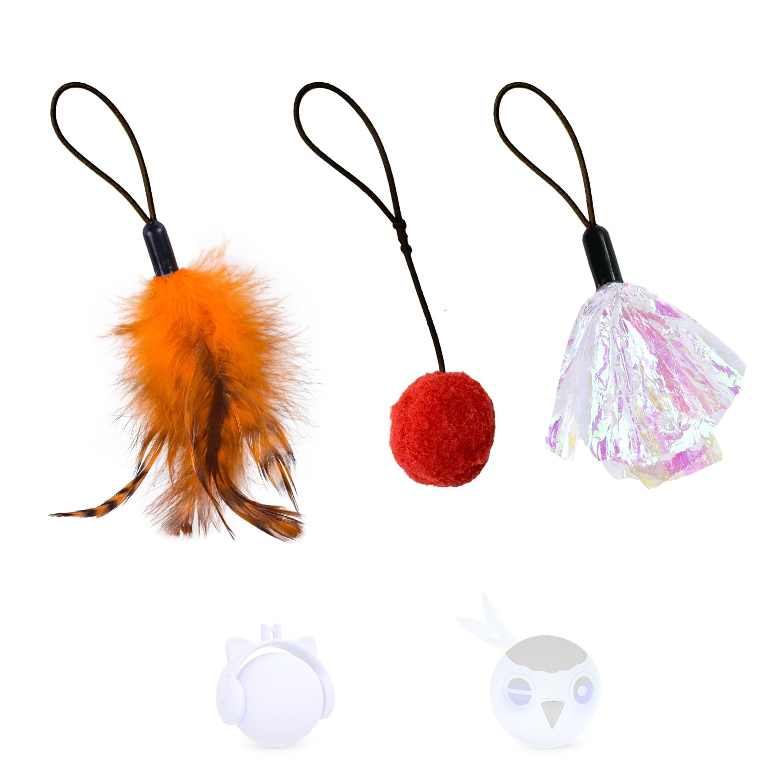 ORSDA 3 PCS Replacement Refills, Cat Toys Feather Tail, Crinkle Balls, Pom Pom Balls for Interactive Kitten Toys, only Suitable T93&T96 Cat Ball Toy