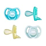 Ultra-Light Silicone Pacifier, 6-18 Months, Symmetrical One-Piece Design, BPA-Free Silicone Binkies, Blue/Green/Yellow, Pack of 4