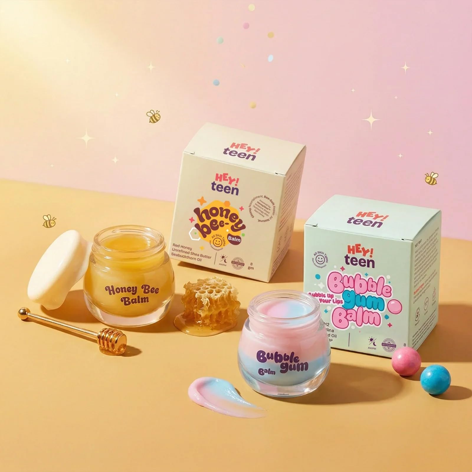 HEY TEEN Butter Soft Lip Duo for Pre-Teens & Teens | Honey Bee Lip Balm + Bubblegum Bee Balm | Real Honey, Ceramide NP & Botanical UV | Glossy, Tinted, School-Ready Lip Care | Ages 9+ | Set of 2-image-12