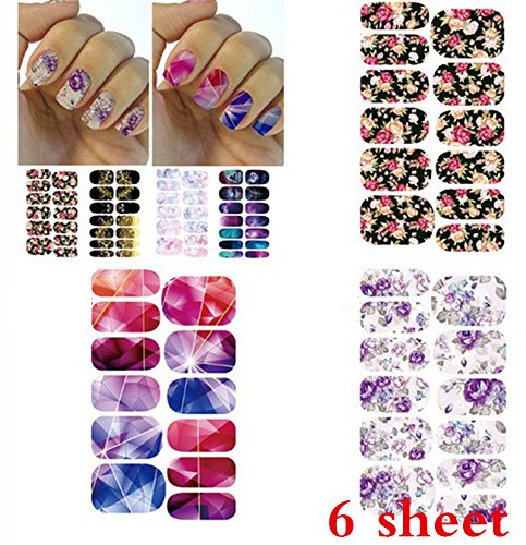 aloiness Nagelsticker 6 Arten Stil Nageldesign Nail Art Sticker Decals Nail Selbstklebende 3D Design Tipp Nail Wraps für… – Bild 5